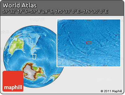 Physical Location Map of the Area around 59° 20' 22" S, 176° 1' 30" E