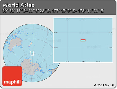 Gray Location Map of the Area around 59° 20' 22" S, 177° 43' 29" E