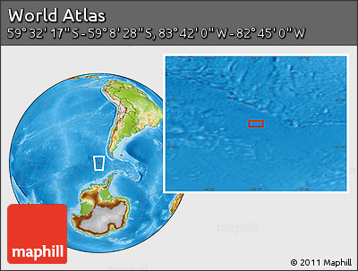 Physical Location Map of the Area around 59° 20' 22" S, 83° 13' 29" W