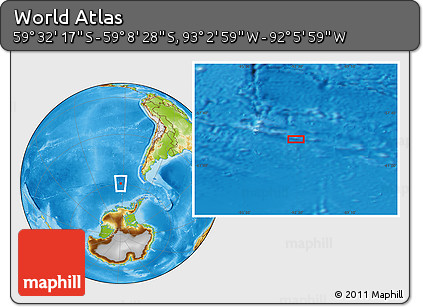 Physical Location Map of the Area around 59° 20' 22" S, 92° 34' 29" W