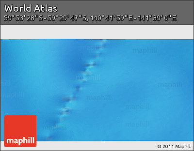 Physical 3D Map of the Area around 59° 41' 37" S, 141° 10' 30" E
