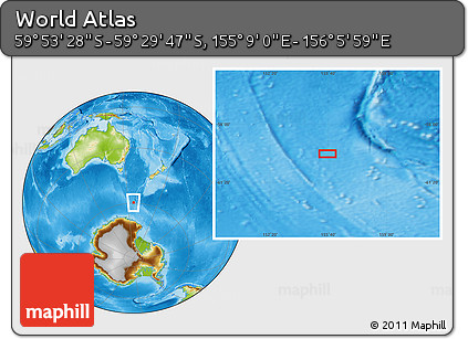 Physical Location Map of the Area around 59° 41' 37" S, 155° 37' 30" E