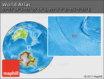 Physical Location Map of the Area around 59° 41' 37" S, 155° 37' 30" E