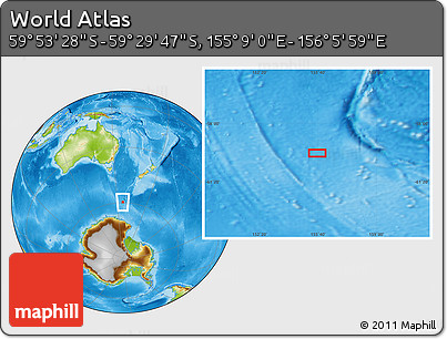 Physical Location Map of the Area around 59° 41' 37" S, 155° 37' 30" E