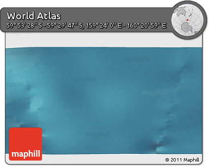 Satellite 3D Map of the Area around 59° 41' 37" S, 159° 52' 30" E