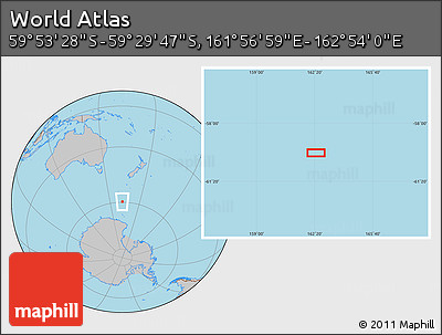 Gray Location Map of the Area around 59° 41' 37" S, 162° 25' 30" E