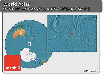 Satellite Location Map of the Area around 59° 41' 37" S, 162° 25' 30" E