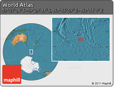 Satellite Location Map of the Area around 59° 41' 37" S, 162° 25' 30" E