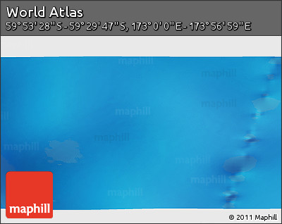 Physical 3D Map of the Area around 59° 41' 37" S, 173° 28' 29" E