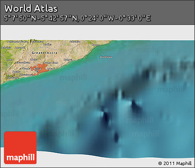 Satellite 3D Map of the Area around 5° 25' 24" N, 0° 4' 30" E