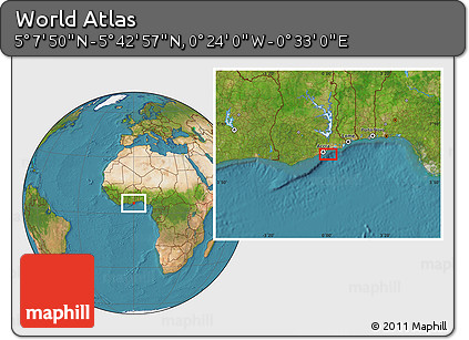 Satellite Location Map of the Area around 5° 25' 24" N, 0° 4' 30" E