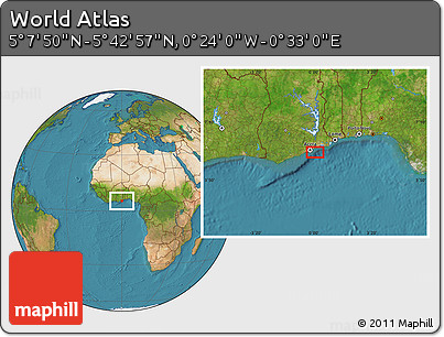 Satellite Location Map of the Area around 5° 25' 24" N, 0° 4' 30" E
