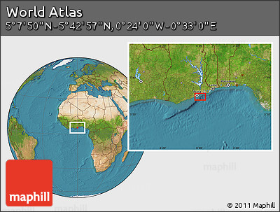 Satellite Location Map of the Area around 5° 25' 24" N, 0° 4' 30" E