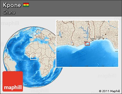 Shaded Relief Location Map of Kpone