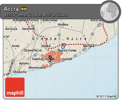 Shaded Relief Map of Accra