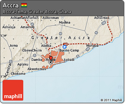 Shaded Relief Map of Accra