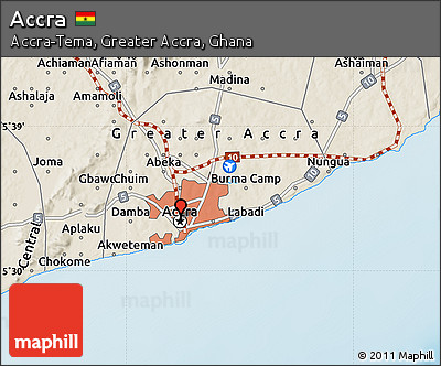 Shaded Relief Map of Accra