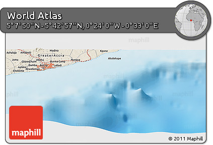 Shaded Relief Panoramic Map of the Area around 5° 25' 24" N, 0° 4' 30" E