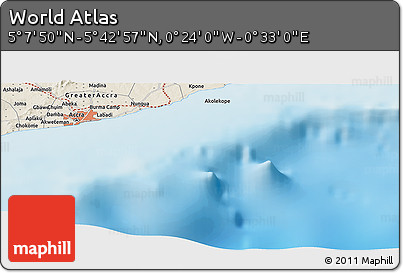 Shaded Relief Panoramic Map of the Area around 5° 25' 24" N, 0° 4' 30" E