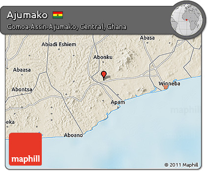 Shaded Relief 3D Map of Ajumako