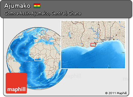 Shaded Relief Location Map of Ajumako