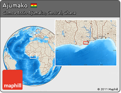 Shaded Relief Location Map of Ajumako