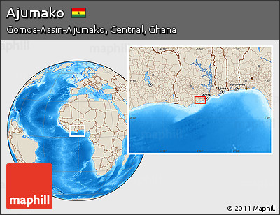Shaded Relief Location Map of Ajumako