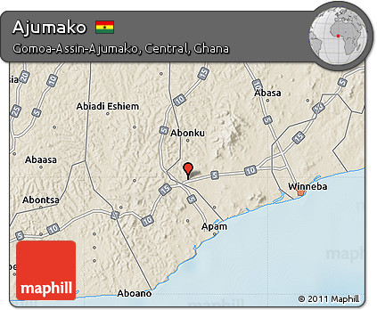 Shaded Relief Map of Ajumako