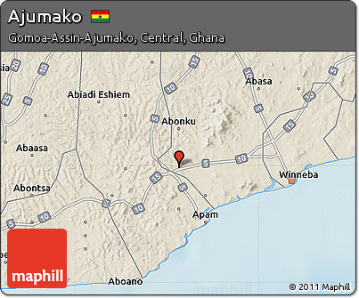 Shaded Relief Map of Ajumako