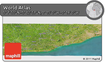 Satellite Panoramic Map of the Area around 5°&nbsp;25'&nbsp;24"&nbsp;N,&nbsp;0°&nbsp;46'&nbsp;30"&nbsp;W