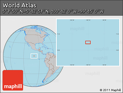Gray Location Map of the Area around 5° 25' 24" N, 100° 13' 29" W