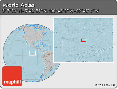 Gray Location Map of the Area around 5° 25' 24" N, 100° 13' 29" W, hill shading