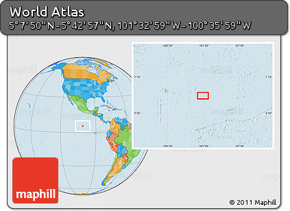 Political Location Map of the Area around 5° 25' 24" N, 101° 4' 29" W