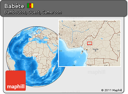 Shaded Relief Location Map of Babète