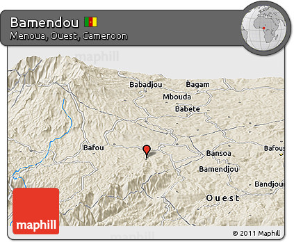 Shaded Relief Panoramic Map of Bamendou