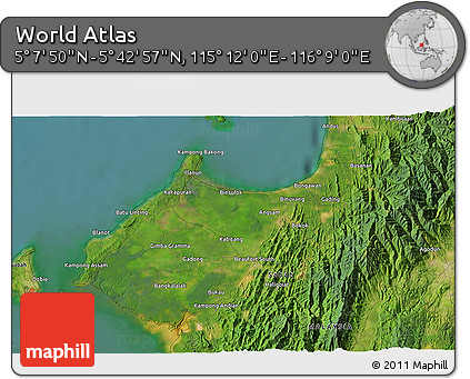 Satellite 3D Map of the Area around 5° 25' 24" N, 115° 40' 30" E
