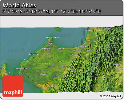 Satellite 3D Map of the Area around 5° 25' 24" N, 115° 40' 30" E