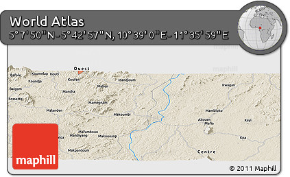 Shaded Relief Panoramic Map of the Area around 5° 25' 24" N, 11° 7' 30" E