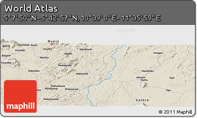 Shaded Relief Panoramic Map of the Area around 5° 25' 24" N, 11° 7' 30" E