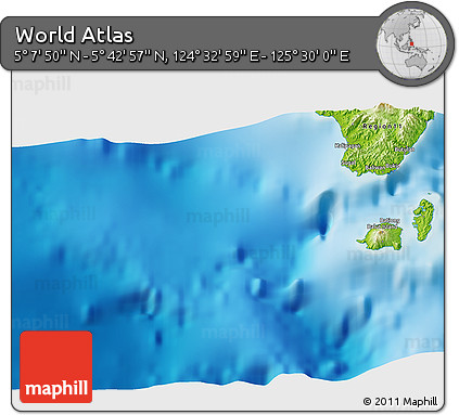 Physical 3D Map of the Area around 5° 25' 24" N, 125° 1' 30" E