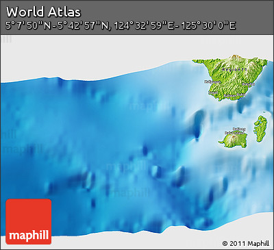 Physical 3D Map of the Area around 5° 25' 24" N, 125° 1' 30" E