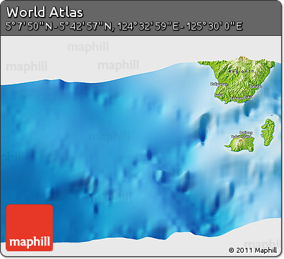 Physical 3D Map of the Area around 5° 25' 24" N, 125° 1' 30" E