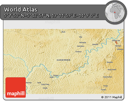 Physical 3D Map of the Area around 5° 25' 24" N, 13° 40' 30" E