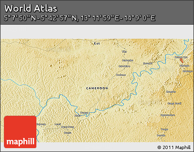 Physical 3D Map of the Area around 5° 25' 24" N, 13° 40' 30" E