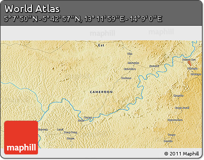 Physical 3D Map of the Area around 5° 25' 24" N, 13° 40' 30" E