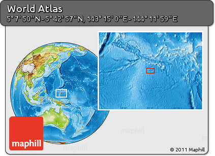 Physical Location Map of the Area around 5° 25' 24" N, 143° 43' 29" E