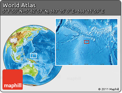 Physical Location Map of the Area around 5° 25' 24" N, 143° 43' 29" E