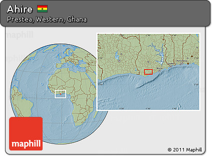Savanna Style Location Map of Ahire, hill shading
