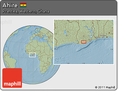 Savanna Style Location Map of Ahire, hill shading