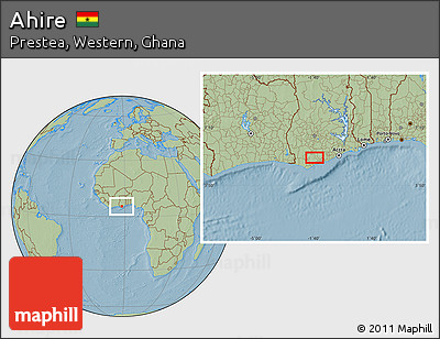 Savanna Style Location Map of Ahire, hill shading